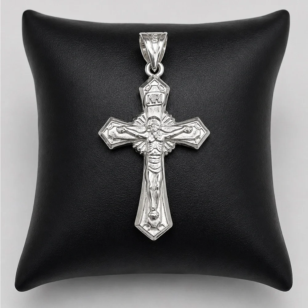 925 Sterling Silver Hallow Two sided Cross Men’s Pendant